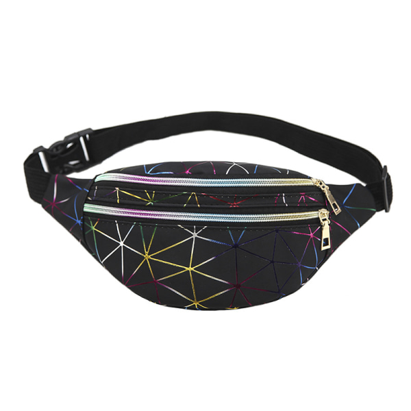 AYNKH midjeveske Holografisk Fanny Pack, geometrisk laser vanntett brystpakke Triangle mesh black