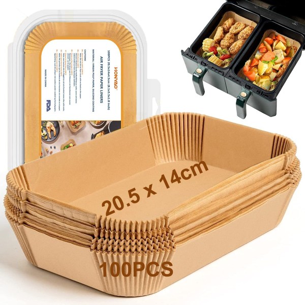 Paket om 100 bakplåtspapper för varmluftsfritös med dubbelkammare 20,5x14cm, brun 100pcs