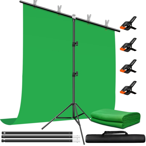 Green Screen Bakgrund med stativ 2x2M,1,5 x2M GreenScreen Photography Backdrop Kit för spel, fotostudio, stream, Chroma Key