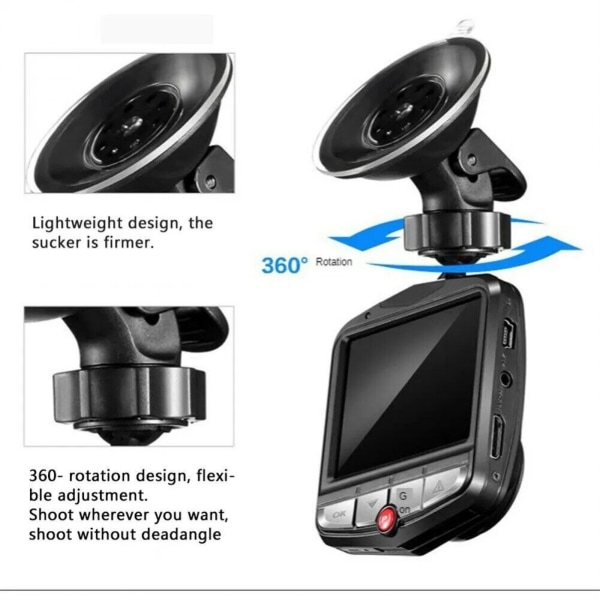 Dashcam Bilkamera Dashboard Full HD 16GB SD-kort Videoinspelare Blue and16G