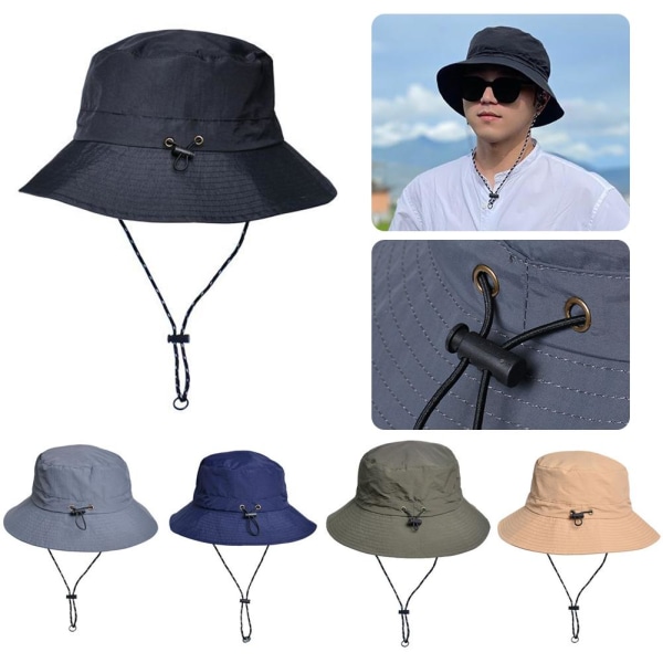 Vandtæt solbeskyttelse Anti-UV Bucket Hat Solhat Panama Fiskehætte Cap Black