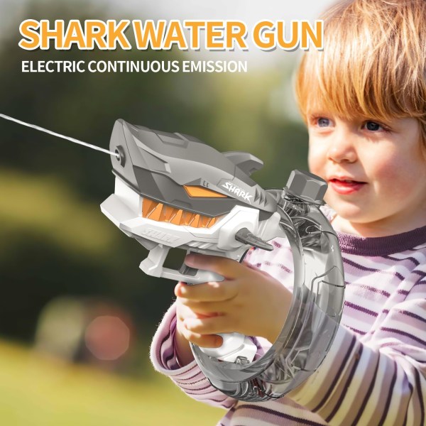 Suurikapasiteettinen Shark Electric Water Gun - 32 jalkaa, automaattinen hauskanpito aikuisille ja lapsille, täydellinen ulkojuhliin! grey