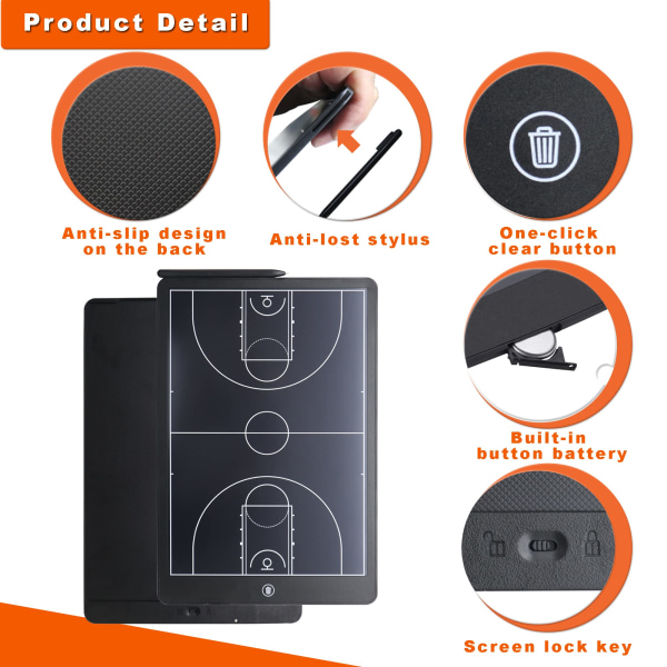 16'' LCD-skjerm Tactical Coaching Marker Board, Elektronisk Board med Stylus Pen, med låsefunksjon, for Coach Basketball Soccer basketball