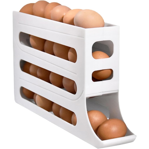 4 etagers ægholder til køleskab - automatisk rullende køleskabsæggearrangør, pladsbesparende ægdispenserholder, 30 æg køleskabsæggestativ