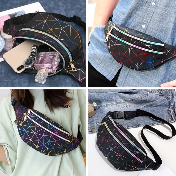 AYNKH midjeveske Holografisk Fanny Pack, geometrisk laser vanntett brystpakke silver