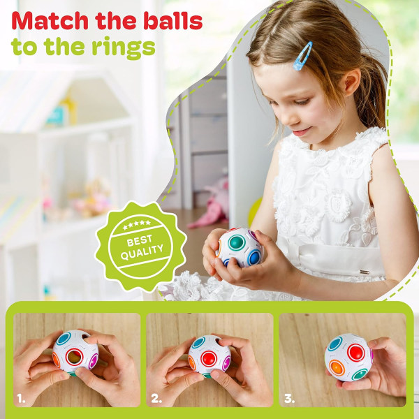 Original Rainbow Puzzle Ball I Brain Teasers för barn i åldrarna 6-10 I för pojkar och flickor 6+ år I Reseleksak för barn | Fidget Ball Magic Ball White 1PCS