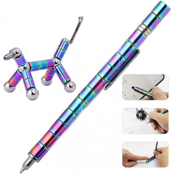Metallmagnetisk penn, lindrer stress, form til forskjellige former, multifunksjonell magnetisk penn, deformerbar magnet, polar penn, fargerik silver