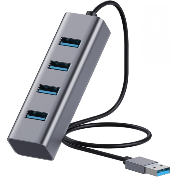 4-portars USB 3.0-hubb, aluminium USB -delare, 2 fot kabel, 5 Gbps dataöverföring, USB -förlängare för bärbar dator, hårddisk, dator, Mac, mus, flash-enhet, tangentbord (4-portar)