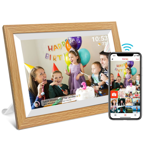 Wi-Fi digital fotoramme, 10,1 tommers digital bilderamme, 32 GB minne, del bilder og videoer umiddelbart via Frameo-appen UK Plug