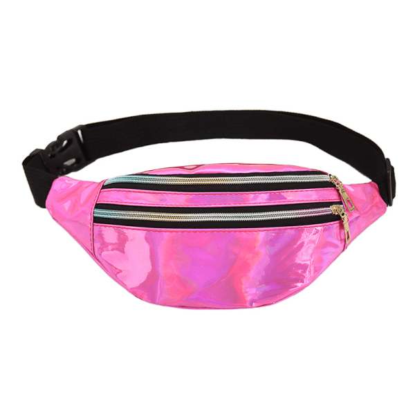 AYNKH midjeveske Holografisk Fanny Pack, geometrisk laser vanntett brystpakke pink