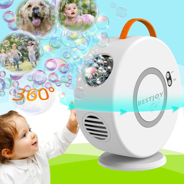 Bubbelmaskin för småbarn i åldrarna 1-3-5 år, uppladdningsbar bubbelblåsare för julens födelsedagsfester, automatiskt roterande 90°&360° bubbelleksaker Bubble liquid 10 packs