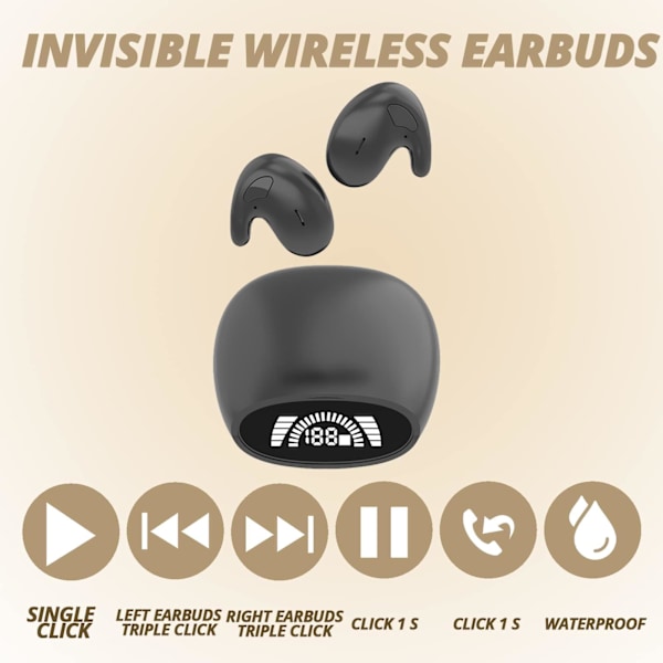 Invisible Sleep Headphones - Bluetooth Sleep Earbuds til Side Sleepers, Wireless Headphone Bluetooth 5.3 Nude