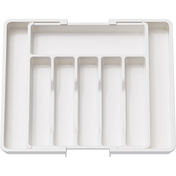 Expanderbar Silverware Organizer: Justerbar Besticklåda Organizer för gafflar, knivar - Multifunktionsköksförvaring, svart white