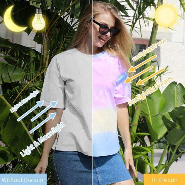 Färgskiftande UV-fotokrom t-shirt - kortärmad unisex -tröja för vuxna med värmereaktiv teknologi M