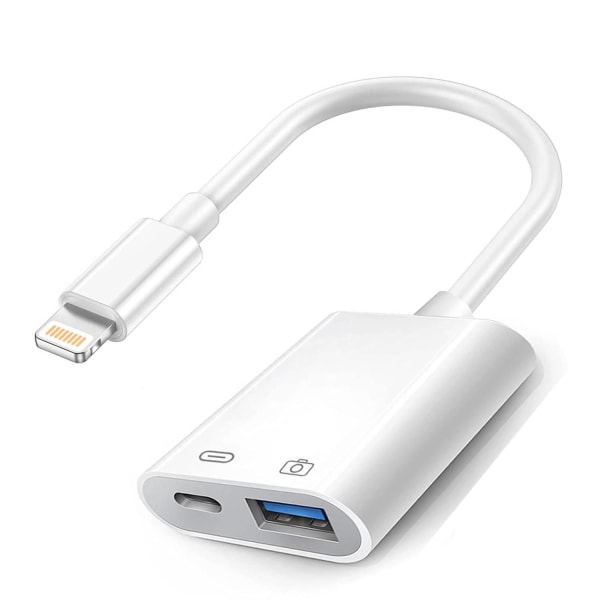Apple MFi-certifierad Lightning till USB kameraadapter med laddningsport - Anslut kamera, kortläsare, USB -minne till iPhone, iPad, MIDI-keyboard