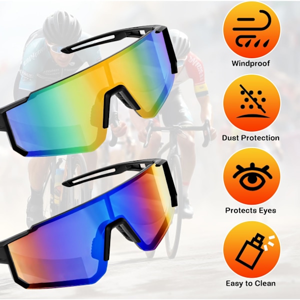 Pakke med 2 hurtige briller polariserede cykelbriller UV400 sportsbriller cykelbriller sports solbriller til udendørs sport