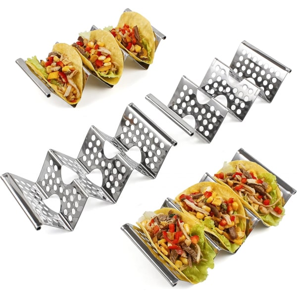 Premium tacoholdere i rustfritt stål: Plass til 2-3 tacos hver, ovns- og grillsikker, BPA-fri