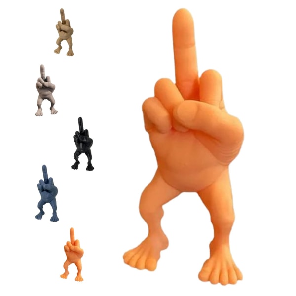 Mellemfingerfigur med ben, sjovt dekorativt skrivebordstilbehør til langfinger, sjov gave med kneblende figur, langfingerpynt (17,5 cm) orange color 17.5cm