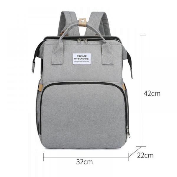 Skötväska Ryggsäck skötväska för skötväska med USB laddningsport Bärbar hopfällbar spjälsäng med skötunderlägg och barnvagnsremmar för pappa och mamma light grey