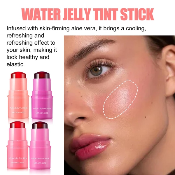 Milk Jelly Tint, Cooling Water Jelly Tint, Sheer Lip & Cheek Stain - Byggbar akvarellfinish - 1 000+ svep per sticka red
