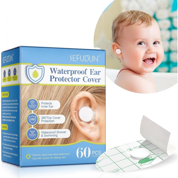 60 pakkauksen vastasyntyneiden suihkukuulosuojaimet, kylpyvedenpitävät kuulosuojaimet, suihku- ja uimakuulosuojaimet sisäkorvien suojaamiseksi