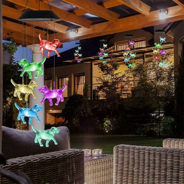 Solar Powered Dog Light Wind Chimes Lampe Farve Skiftende Garden Home Decor S2D2