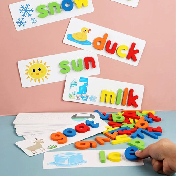 Ny stavningslek Lärleksak för barn Baby Trä förskola pedagogisk leksak