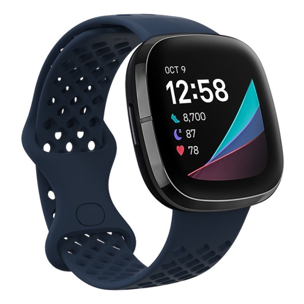 Sports silikonrem med TPU Hollow Design för Fitbit Versa 3 och Sense Smartwatches navy blue L large size