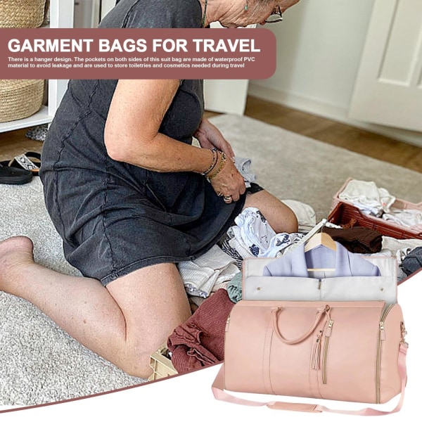 Reiseveske, sammenleggbar reiseveske, bæreveske med plagg, reiseveske kvinner, konvertibel håndbagasje, vanntett plaggveske Pink