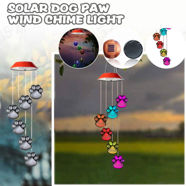 Solar Powered Dog Paw Light Wind Chimes Lampa Färg Ändrar Hemma Trädgård Yard NYHET black shell