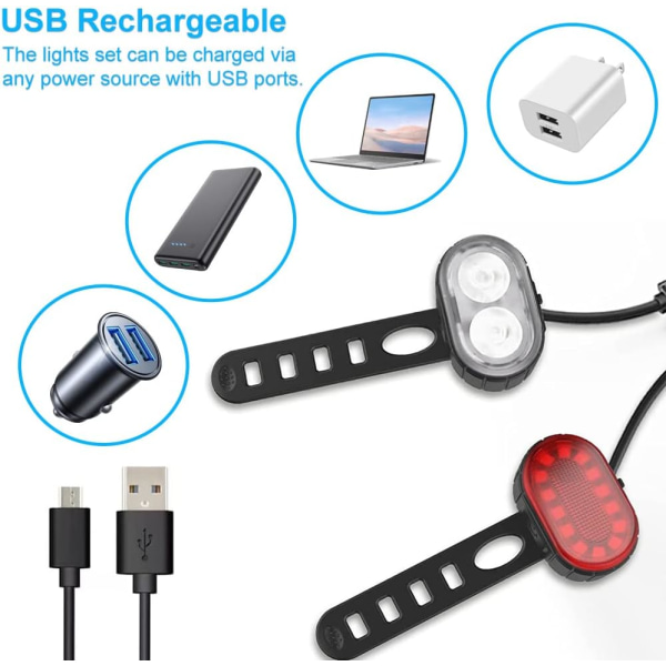 Set pyöränvalosarja Super Bright - USB -ladattava 350 lumenin superkirkas vedenpitävä pyörävalo edessä ja takana LED-takavalo a1