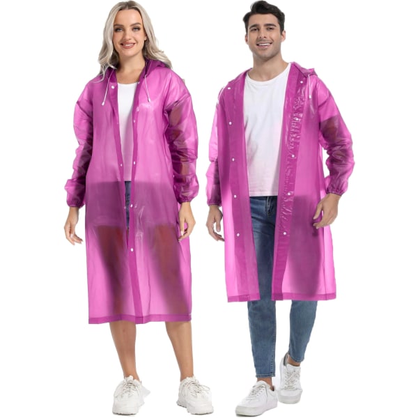 Pakke med 2 regnfrakker Regnponcho for menn og kvinner Gjenbrukbar Vanntett EVA pustende regn for fotturer Sykling Campingreiser Pink