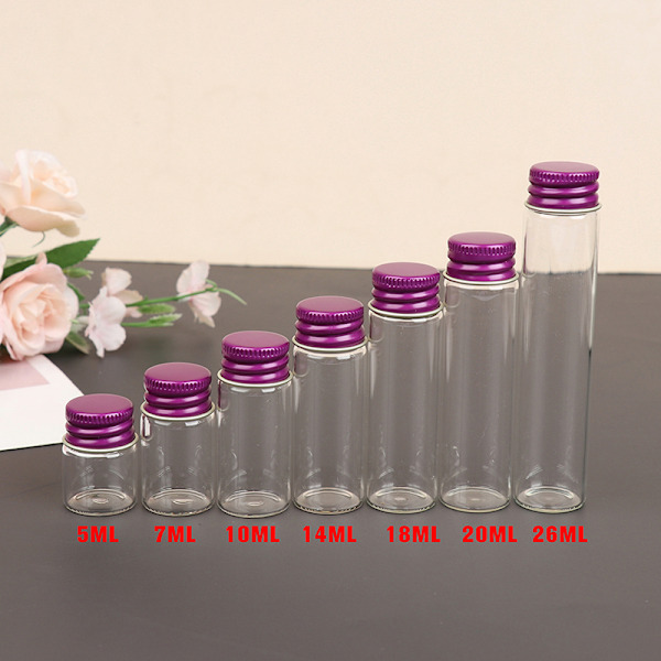 10 kpl 5/7/10/14/18/20/26 ml pieniä lasipurkkeja alumiinilla 22*50mm,10ML