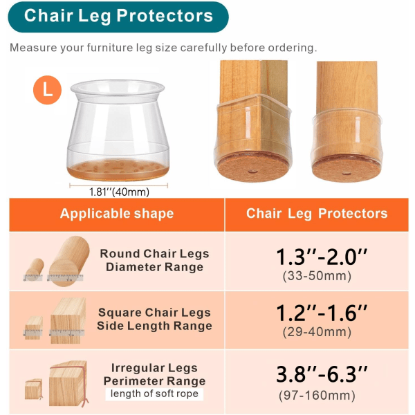 24 st möbelbensskydd i silikon, möbeltassar i filt, möbelskydd för stolsben, möbelskydd för trägolv large 24pcs