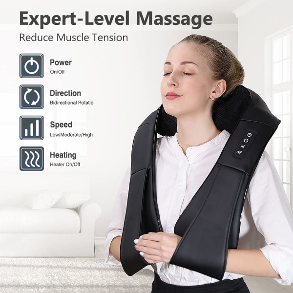 Shiatsu nack- och axelmassageapparat - ryggmassageapparat med värme, djupknådande elektrisk massagekudde för nacke, rygg, axel, fot, kropp European plug