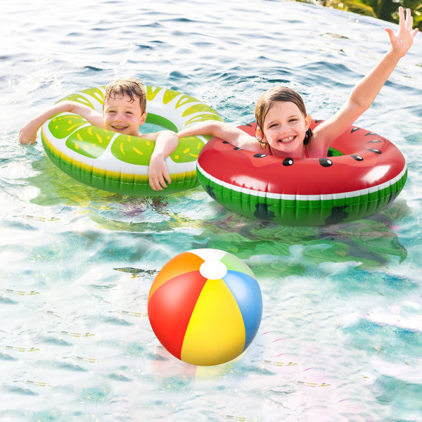 Frugt Pool Floats: Vandmelon Kiwi Orange Citron Svømmeringe med Strandbolde - Oppustelige Rør Floaties Legetøj til Børn Voksne