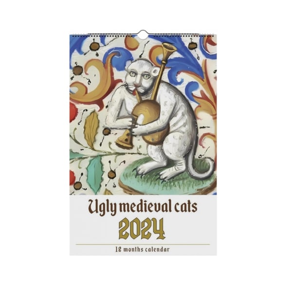 Ugly Medieval Cats Calendar 2024 | Rolig Ugly Owl Väggkalender | Weird Reneissance Cats Dogs Calendar 2024 | Djurväggkalender rolig present A
