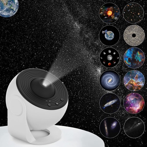 Förvandla ditt utrymme: 12-i-1 Galaxy-projektor med solsystem, stjärnor och konstellationer - perfekt för inredning i sovrum, hemmabio eller vardagsrum White