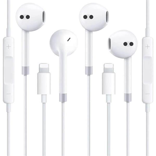 2-pack Apple Earbuds - MFi-certifierad Lightning-kontakt, mikrofon och volymkontroll. Kompatibel med iPhone 14/13/12/11/XR/XS/X/7/8/8Plus, alla iOS-system