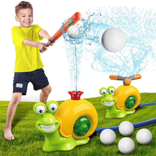 2-i-1 vandsprinkler baseballlegetøj til børn - Snegle sommerspil med roterende spray, sjovt til baggårdsfester