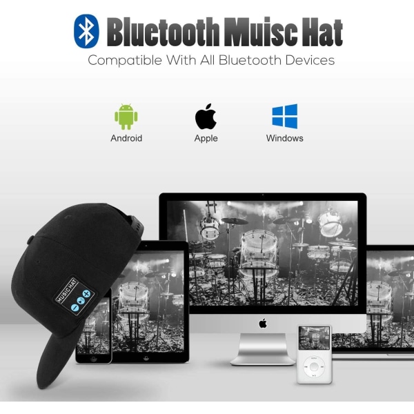 Hat med Bluetooth-højttaler Justerbar trådløs smart højttalertelefonhætte til udendørs sport Baseballkasket er fødselsdagsgaver til mænd/kvinder/drenge/piger White