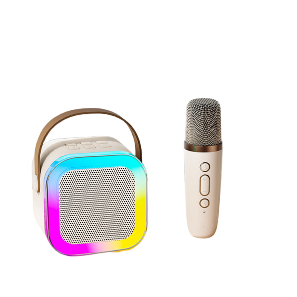 Bærbar Bluetooth karaokemaskine - sjov for børn og voksne, inkluderer 2 trådløse mikrofoner og lys, perfekt til fester og familiesammenkomster Beige 1pcs