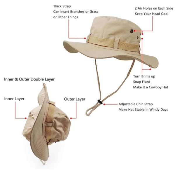 Solhattar för män Kvinnor Bucket Hat UPF 50+ Boonie Hat Vikbar UV-skydd Vandring Strandfiske Sommarsafari a4