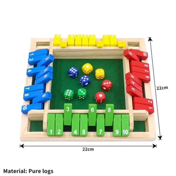Family Wooden Dice Board Game - Shut The Box: Xmas Edition - 2-4 spelare, inkluderar 8 tärningar Four colors