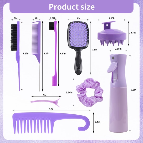 12-delt hårbørstesæt, udfiltringsbørste med sprayflaske hovedbundsmassager til vådt og tørt krøllet hår, kvinders børstehår, hårstylingværktøjer pink