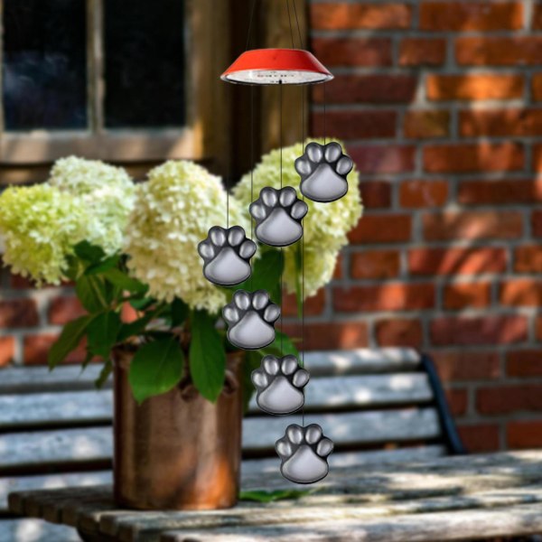 Solar Powered Dog Paw Light Wind Chimes Lampa Färg Ändrar Hemma Trädgård Yard NYHET black shell