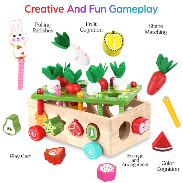 Montessori Trä Sensory Farm Rädisa-leksak - Pedagogisk toddler - Formsortering - Födelsedags- och julklappar - Finmotorik