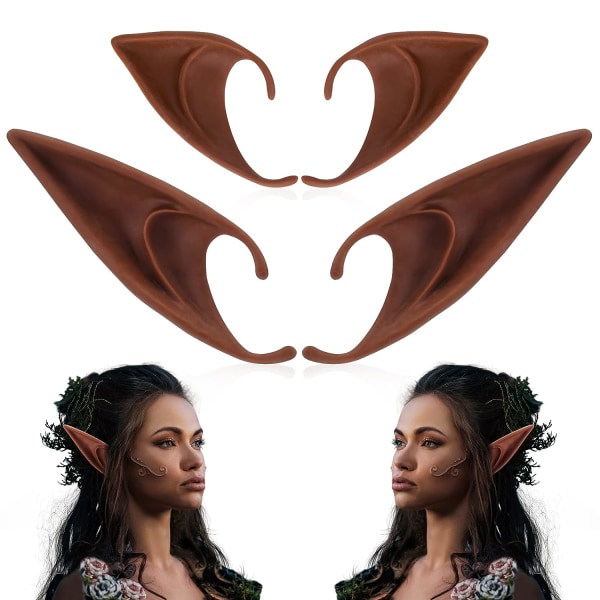 Brown Elf Ears - Korta och långa Fairy Ears Set, Silikonvampyröron, Brown Fur Women, Cosplay, Renaissance Dark brown 10cm