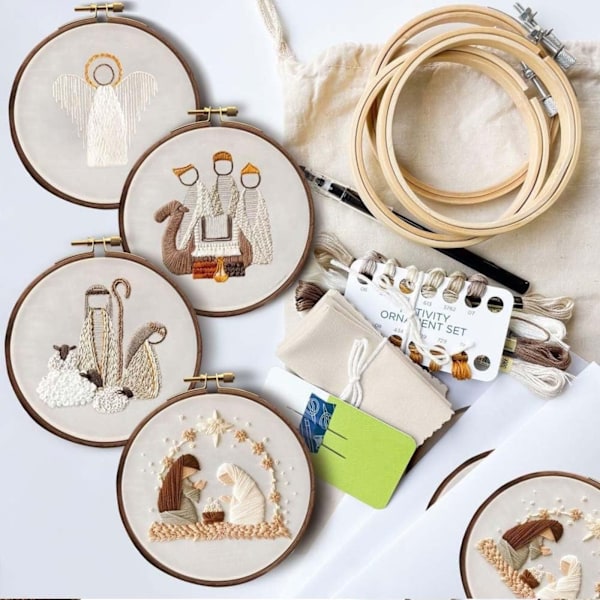 Julkorsstygnsats för krubba - Set med korsstygnssatser för jul, broderisatser för nybörjare, kristna broderisatser A