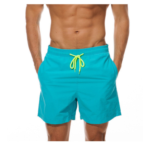 Herreshorts i linned stribet elastisk talje snøre 7 tommer strandshorts med indersøm med lommer sky blue 4XL